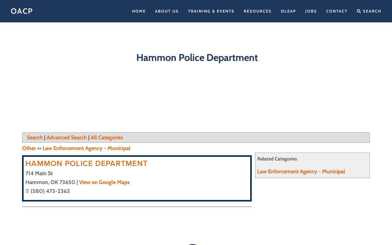 Hammon Police Department directory record contact